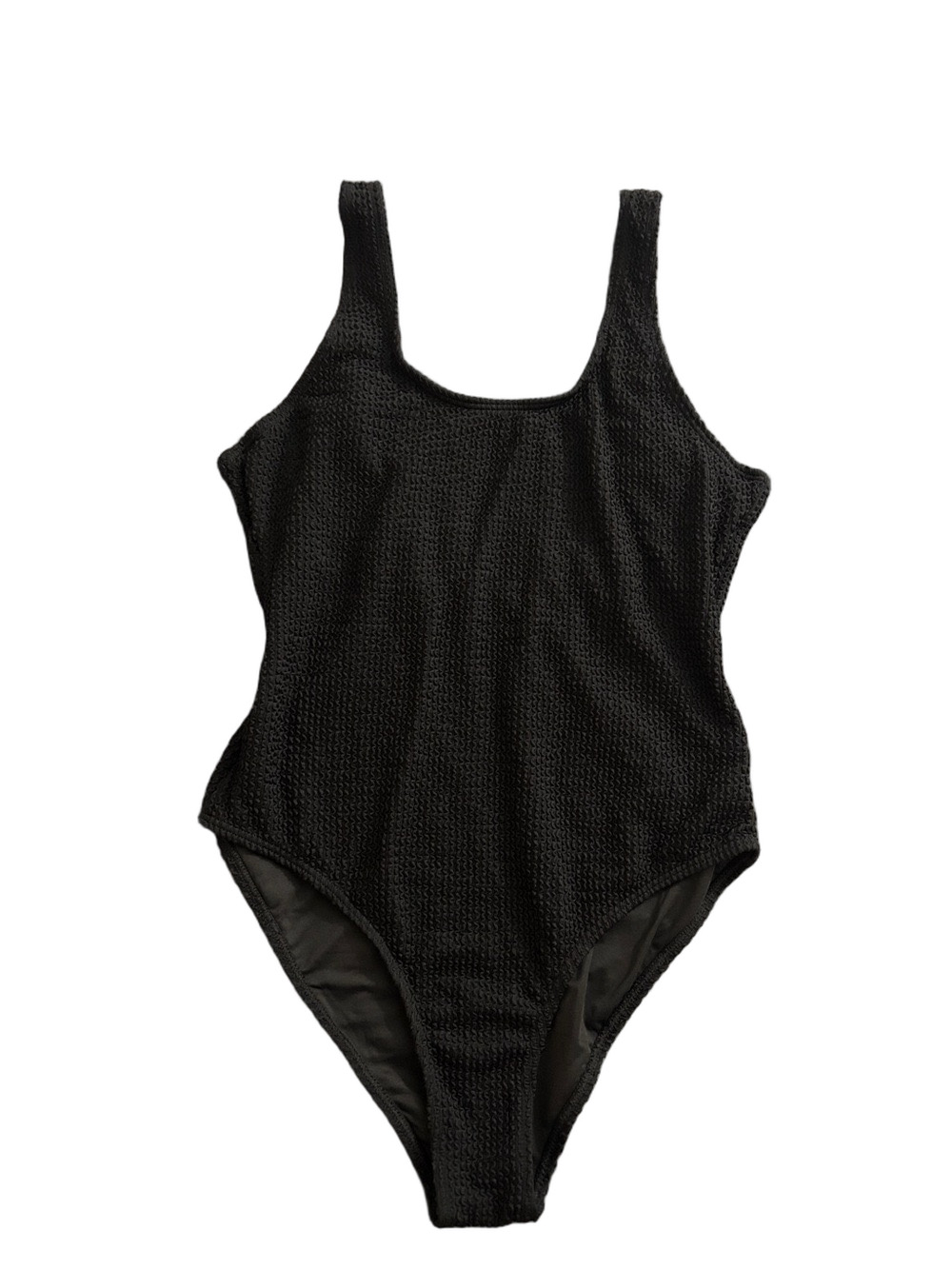 Black Crinkle Textured One Piece Swimsuit Size Large